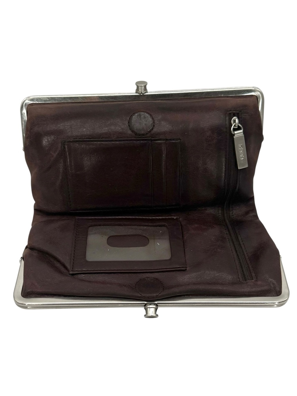 HOBO Dark Brown Leather Frame Wallet with ID Window - Picture 9 of 10